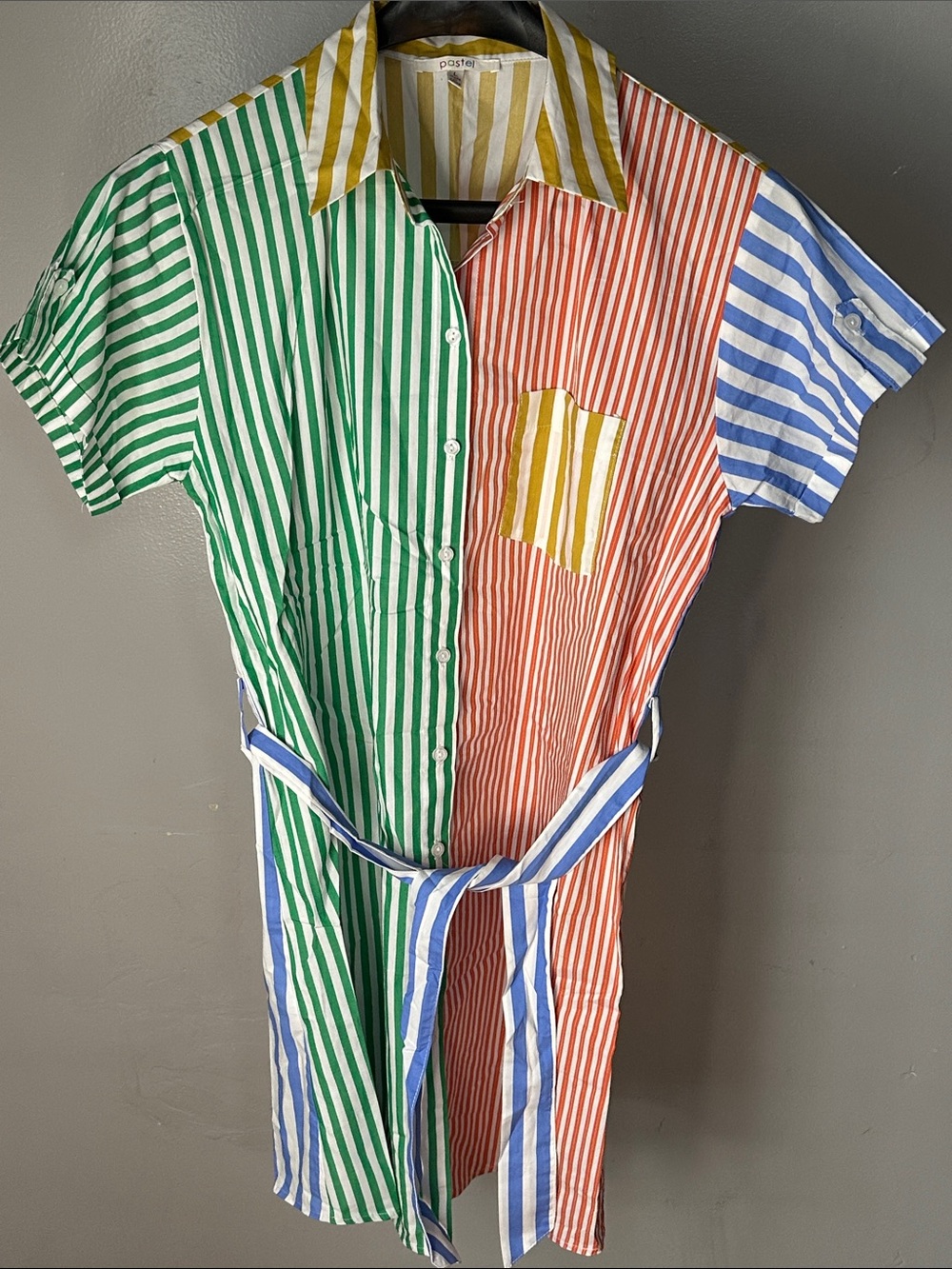 Pastels Multicolor Vertical Stripe Button Dress